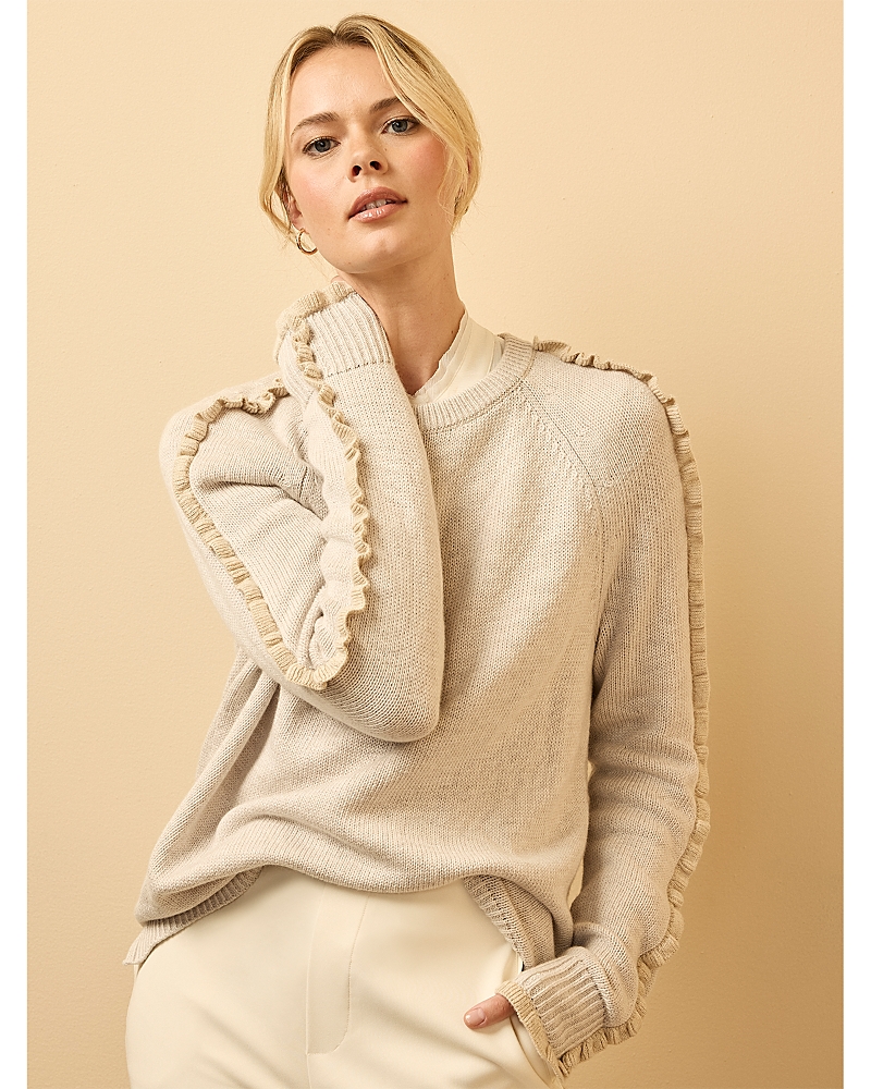 Nic + Zoe Nic+zoe Ruffle Trim Cotton & Cashmere Blend Sweater In Gray
