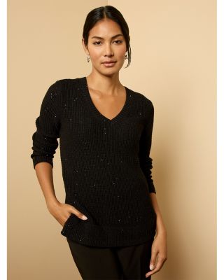 Shimmer Waffle V Neck Sweater