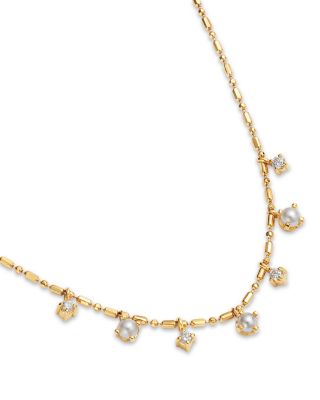 14K Yellow Gold Cultured Freshwater Pearl & Diamond Tube Bar Dangle Necklace, 16"