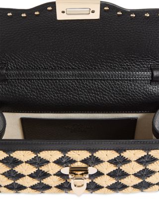 Rockstud Raffia-Effect Shoulder Bag