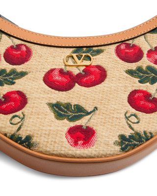 Vlogo Signature Mini Cherryfic Raffia Hobo Shoulder Bag