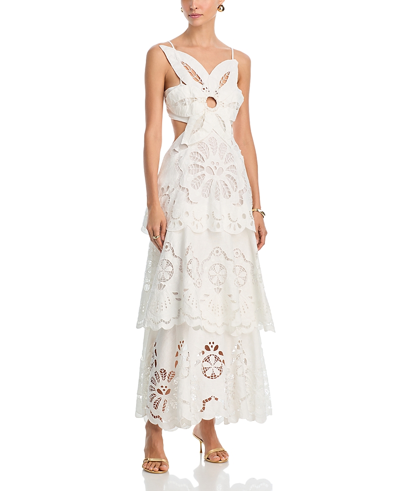 Farm Rio White Floral Richelieu Eyelet Maxi Dress