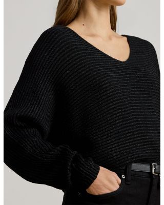 Metallic Rib Knit Dolman Sleeve Sweater