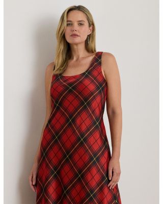 Plaid Satin Sleeveless Cocktail Dress