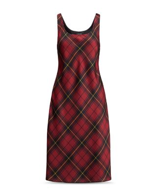 Plaid Satin Sleeveless Cocktail Dress