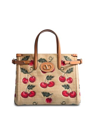 Antibes Small Cherryfic VLogo Raffia Shopping Tote Bag