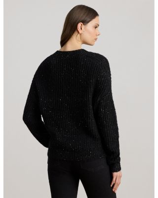 Sequined Rib-Knit V-Neck Sweater
