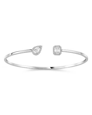 18K White Gold My Twin Diamond Pear & Emerald Cut Toi & Moi Halo Cuff Bracelet