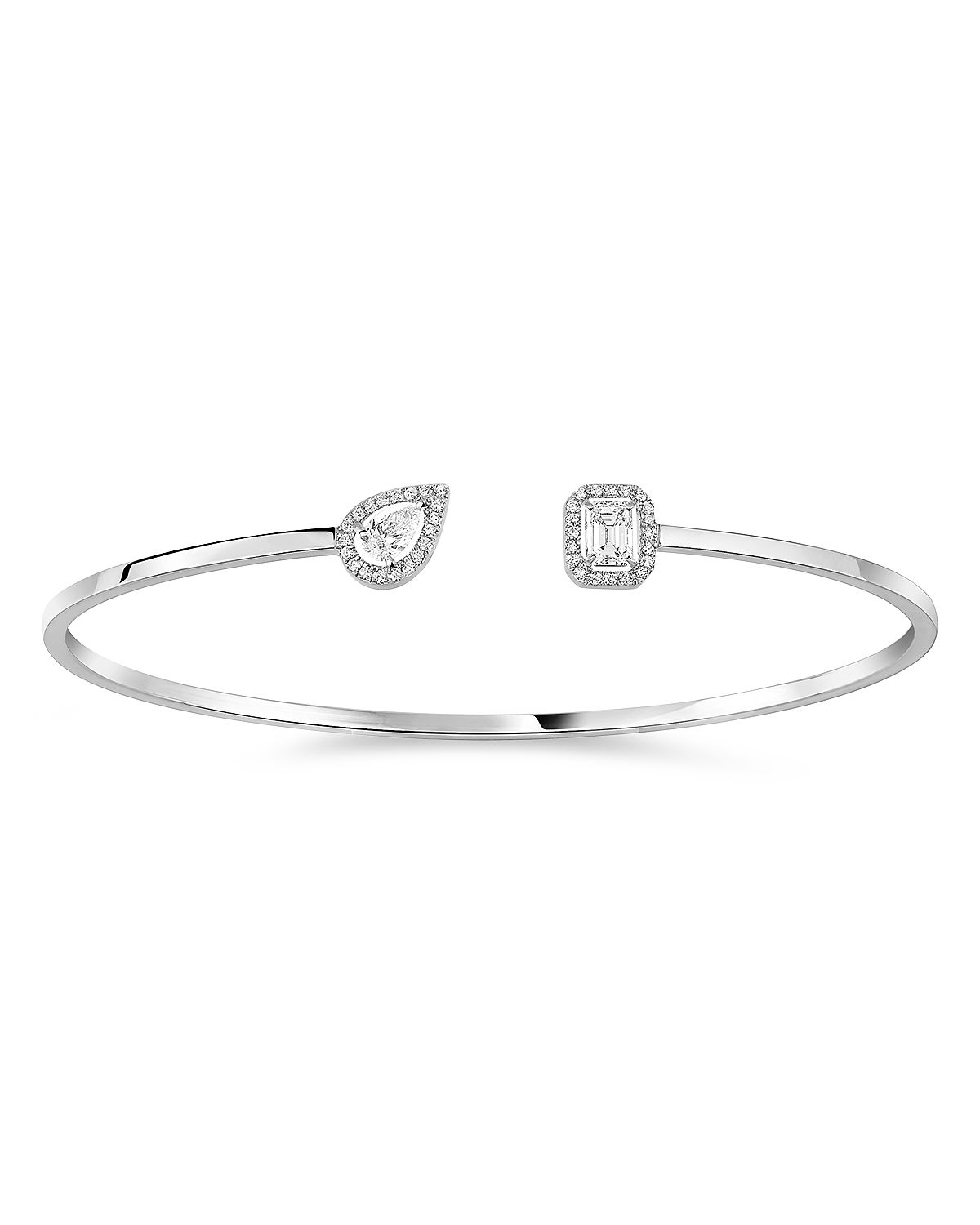 Messika 18K White Gold My Twin Diamond Pear & Emerald Cut Toi & Moi Halo Cuff Bracelet
