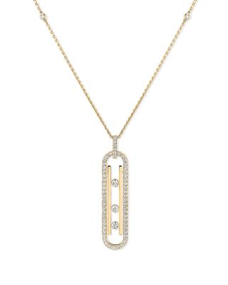 18K Yellow Gold Move 10th Birthday Diamond Oval Long Pendant Necklace, 31.4"