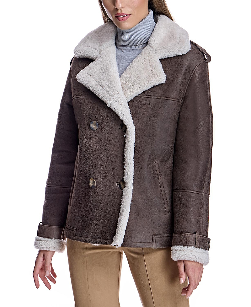 Maximilian Double Breasted Shearling Jacket In Brown