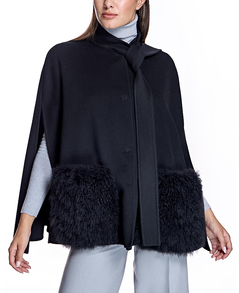 Maximilian Wool Blend Cape In Black