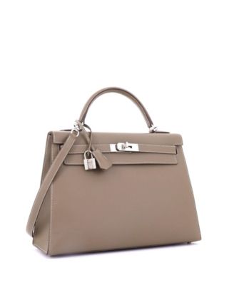  Kelly 32 Handbag Grey Epsom with Palladium Hardware