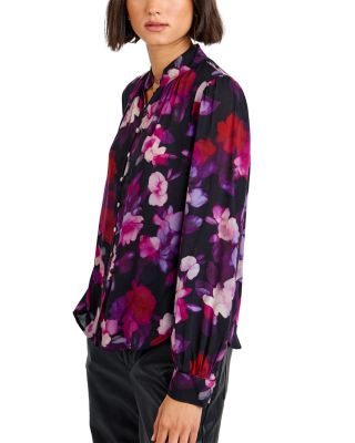 Shirred Mandarin Collar Blouse