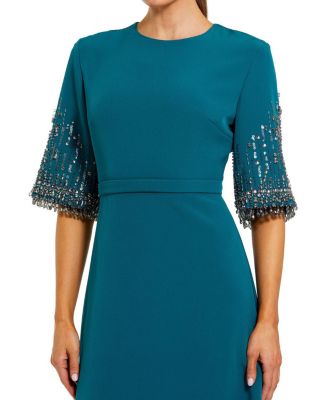  Crepe A Line Gown With Beaded 3/4 Sleeves