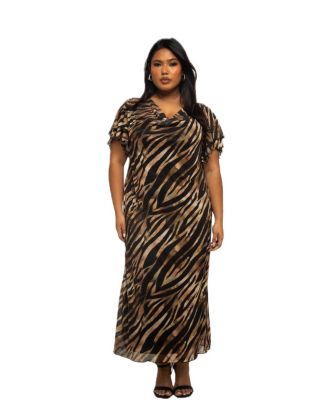 FASHION-SZN Curve Zebra Print Mesh Midi Dress