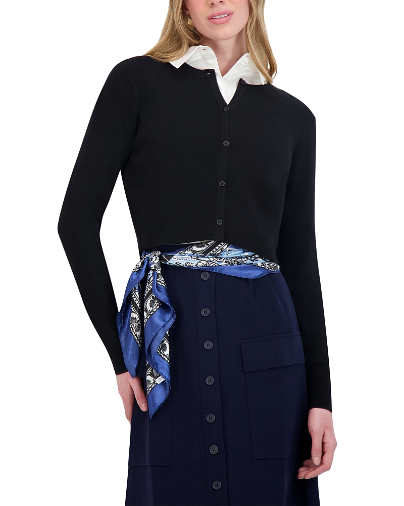 Point Classic Jacquard Cardigan Sweater In Black