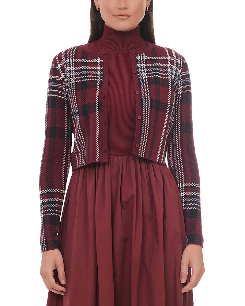 Point Classic Jacquard Cardigan Sweater In Red