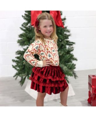 Girls' Ruby Red Velvet Tiered Christmas Skirt - Baby, Little Kid, Big Kid