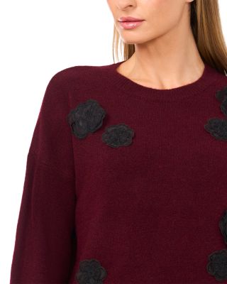 Flower Appliqu&amp;eacute; Crewneck Sweater