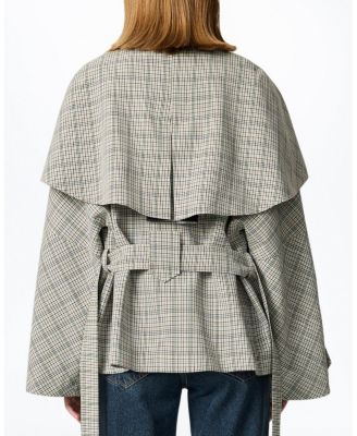 Belted Glen Check Cape Trench Coat