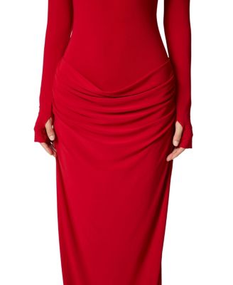 High-Neck Ruched Maxi Dress