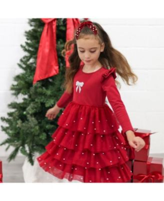 Girls&#39; Christmas Pearl Long Sleeve Tutu Dress - Little Kid, Big Kid