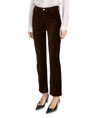 Le Sleek Straight High Rise Velvet Jeans in Dark Clove