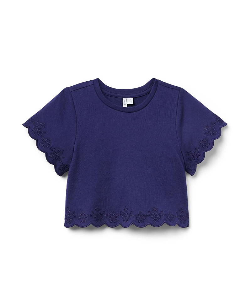 Janie And Jack Girls' Embroidered Eyelet Trim Top - Baby, Little Kid, Big Kid In Blue