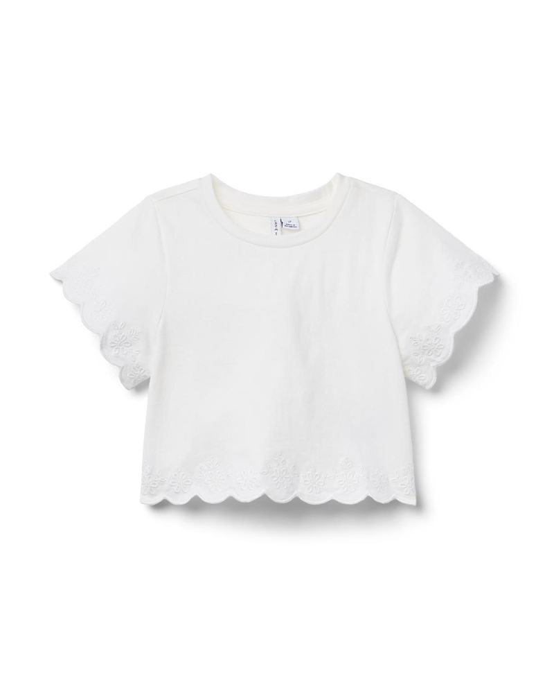 Janie And Jack Girls' Embroidered Eyelet Trim Top - Baby, Little Kid, Big Kid In White