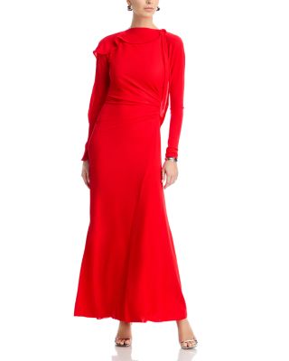 Long Sleeve Draped Jersey Gown