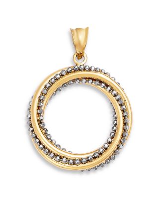 Beaded Twist Circle Charm in 14K White & Yellow Gold