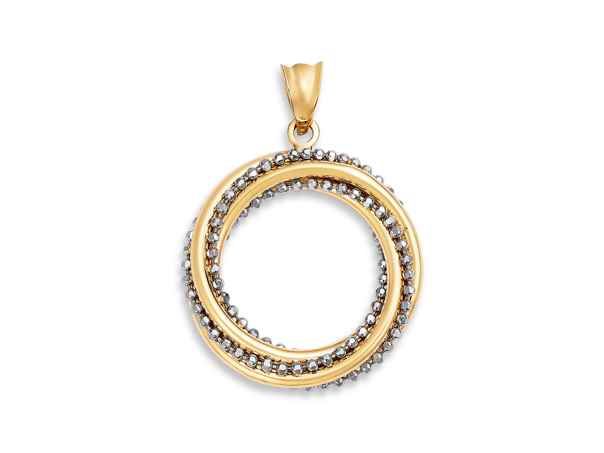 Beaded Twist Circle Charm in 14K White & Yellow Gold - Image 1