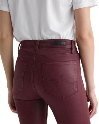 Mari Coated Mid Rise Slim Jeans in Winery