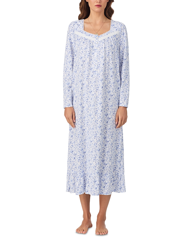 Eileen West Long Sleeve Floral Nightgown In Blue