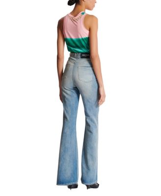  Flared-Fit Blue Washed Denim Jeans