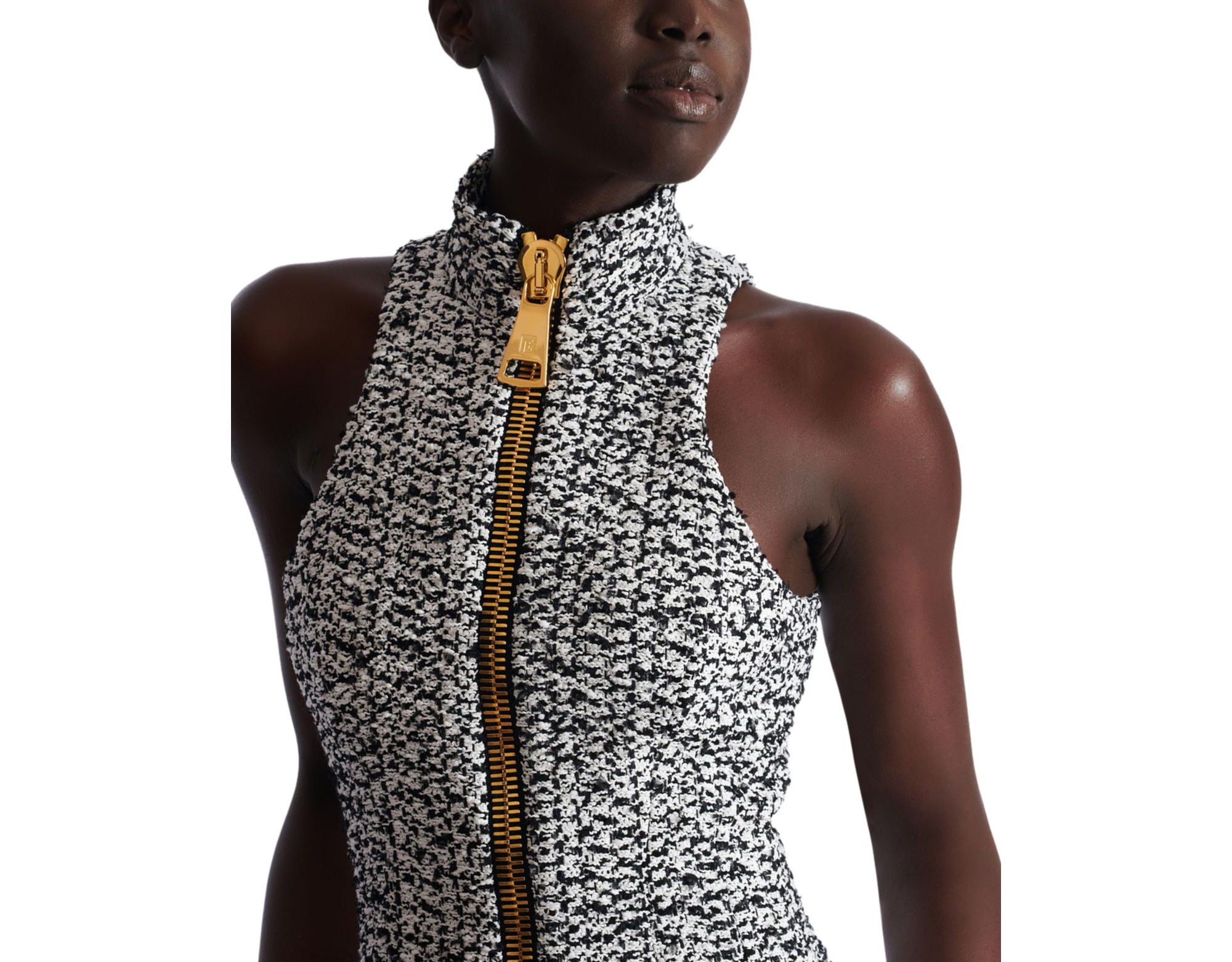 Sleeveless Flared Tweed Dress — Image 6