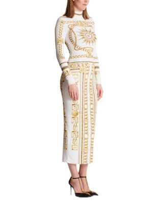 Long Printed Bodycon Dress with Foulard Pattern