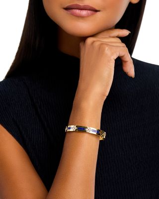 18K Yellow Gold Love in Verona Lapis & Diamond Flower Bangle Bracelet