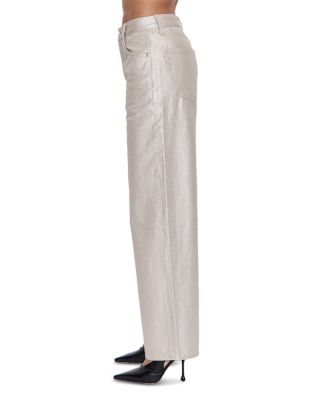 Tate Shimmer High Rise Bowed Wide Leg Jeans in Champagne