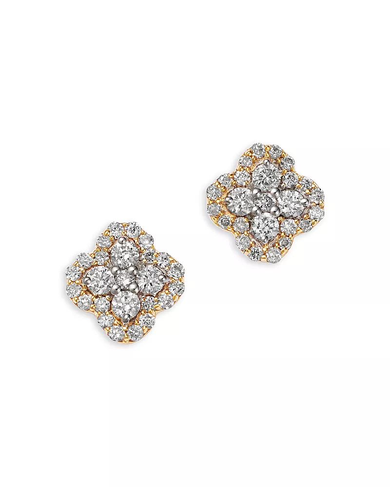 Bloomingdale's Fine Collection Diamond Clover Stud Earrings in 14K Yellow Gold, 0.25 tcw