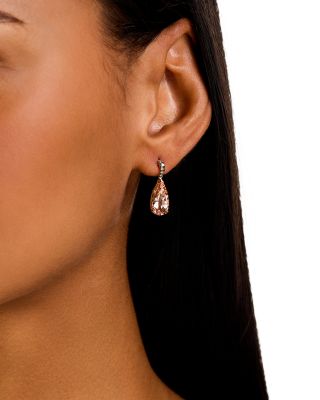 Morganite & Brown Diamond Drop Earrings in 14K Yellow Gold