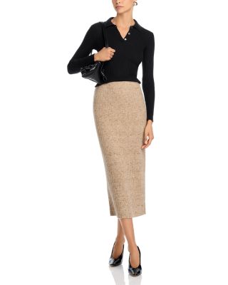 Wool Blend Ribbed Midi Skirt