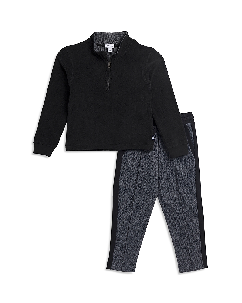 Splendid Boys' Herringbone Quarter Zip Top & Pants Set - Little Kid In Black