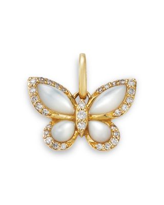 14K Yellow Gold Mother of Pearl & Diamond Butterfly Pendant