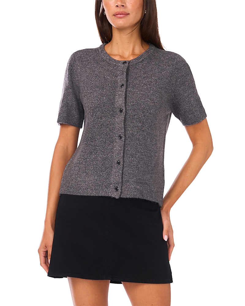 Vince Camuto Short Sleeved Crewneck Cardigan In Gray