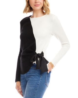 Long Sleeve Colorblock Satin Bow Top	