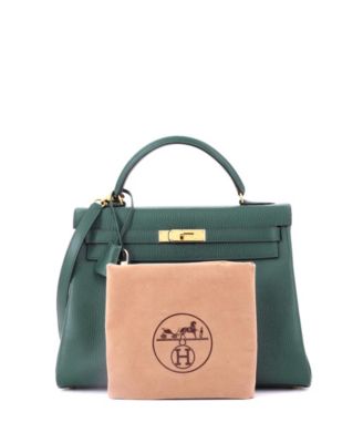  Kelly 32 Handbag Green Ardennes with Gold Hardware