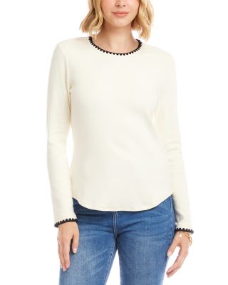 Long Sleeve Edge Stitch Crewneck Top	