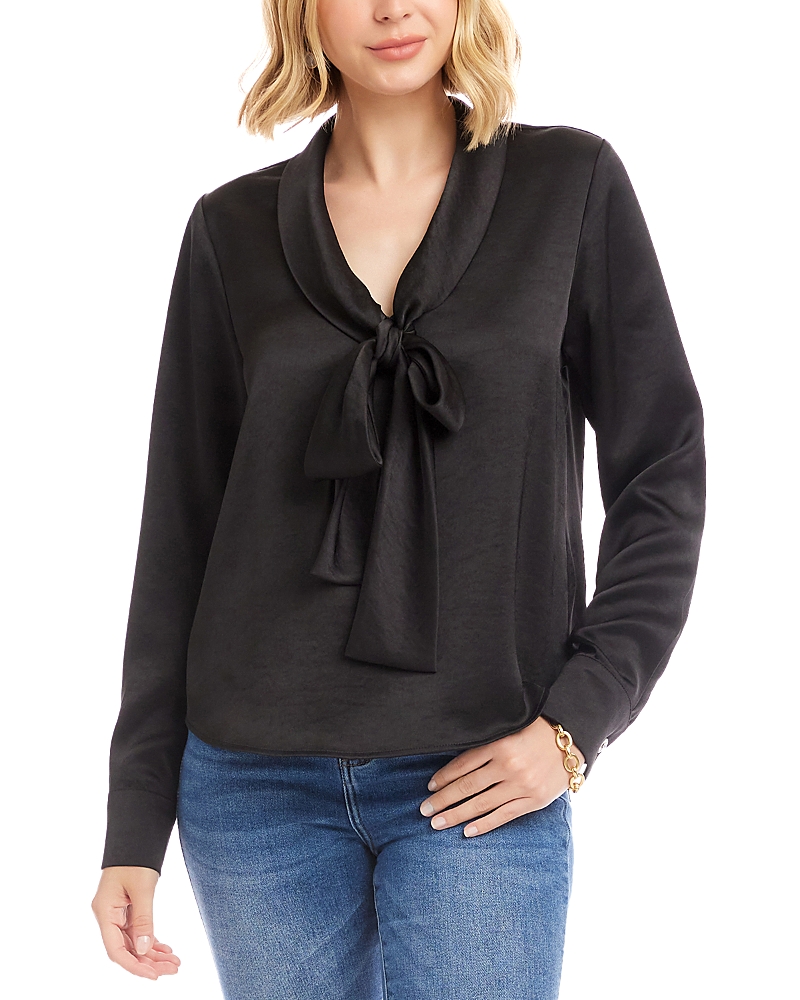 Karen Kane Satin Bow Top In Black